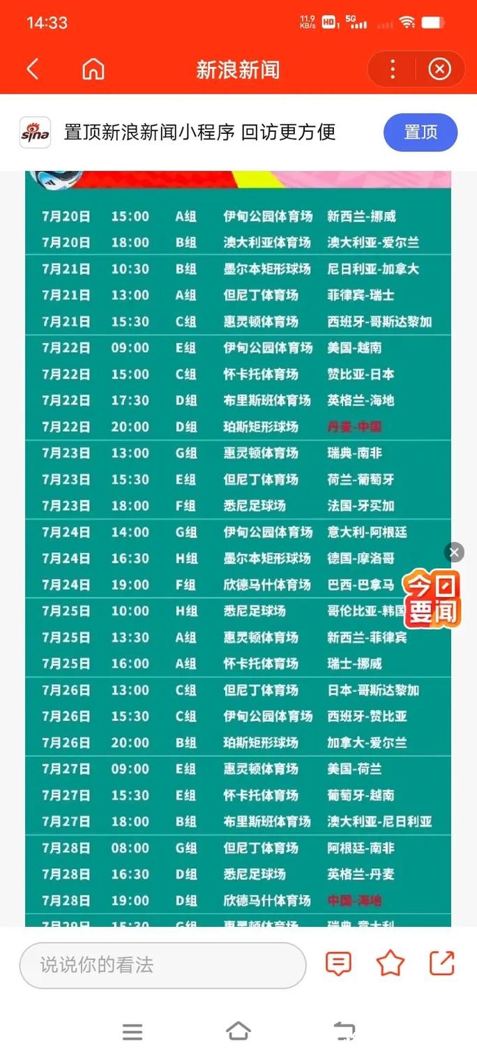 2023世界杯完整赛程精彩汇总